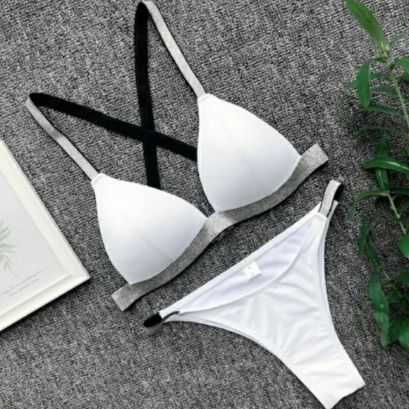 New White Shimmering Push Up Top Bikini Set Swimsuit Size S - Picture 5 of 8